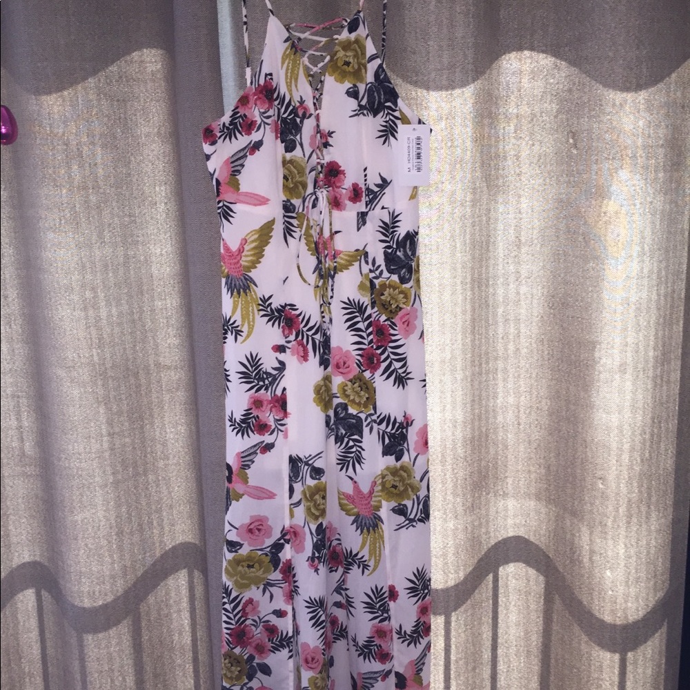 Floral and bird print maxi dress